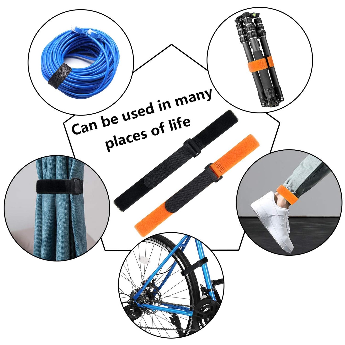SANNIX 4 Pcs Reusable Bike Wheel Stabilizer Straps - Adjustable Bike Rack Strap With Durable Hook (Black and Orange)