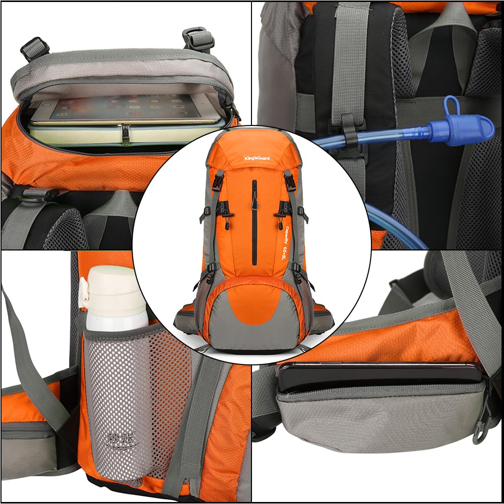 King'sGuard 70L Hiking Backpack with Rain Cover Lightweight Waterproof Travel Camping Backpack Large Backpacking Pack for Men and Women (Orange)