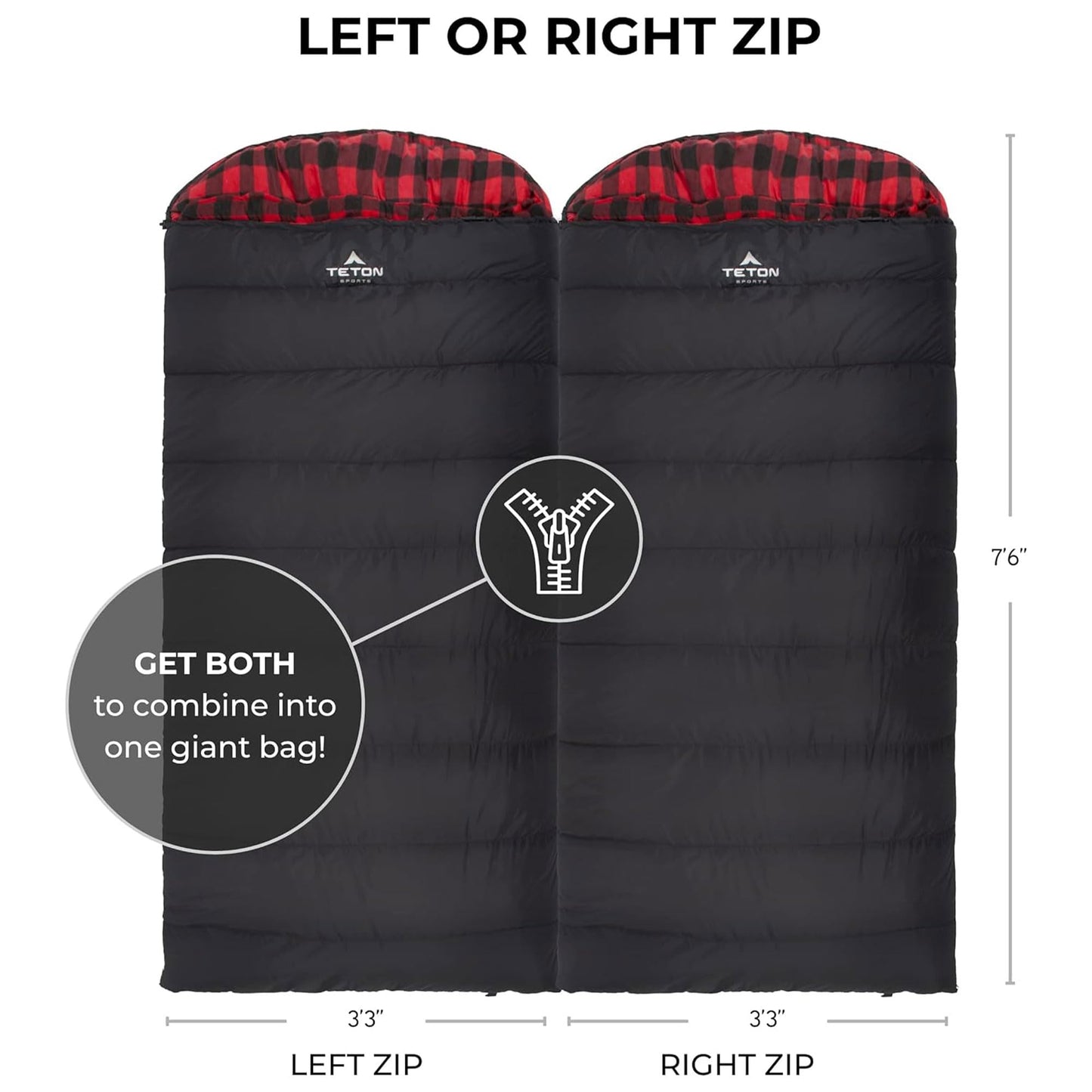 TETON Sports Celsius XXL, 0 Degree Sleeping Bag with Compression Sack, Right Zipper, and SuperLoft Elite Material for Camping and Base Camp, Black