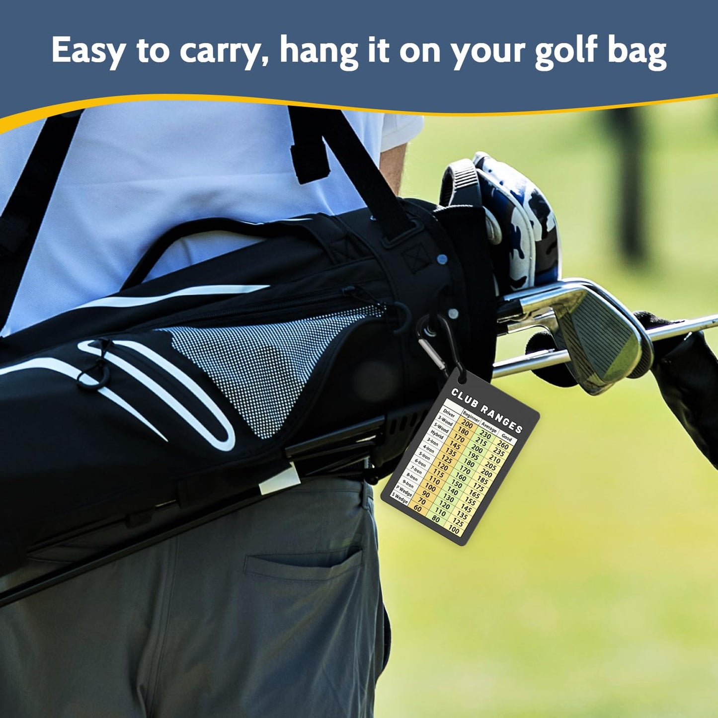 Jemzio Golf Club Range Chart Card, Easy Carry with Credit Card Size, Sturdy Golf Yardage Card for Seasoned Golfers, Average, or Beginners (Card+Clip)