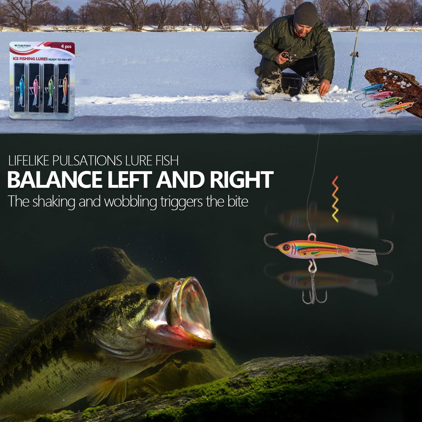 THKFISH Ice Fishing Jigs Ice Fishing Lures Ice Fishing Gear for Crappie, Panfish, Walleye, Bluegill Vertical Jigs Kit Ice Fishing Tackle 4PCS/8PCS 10g(0.35oz) 18g(0.63oz)