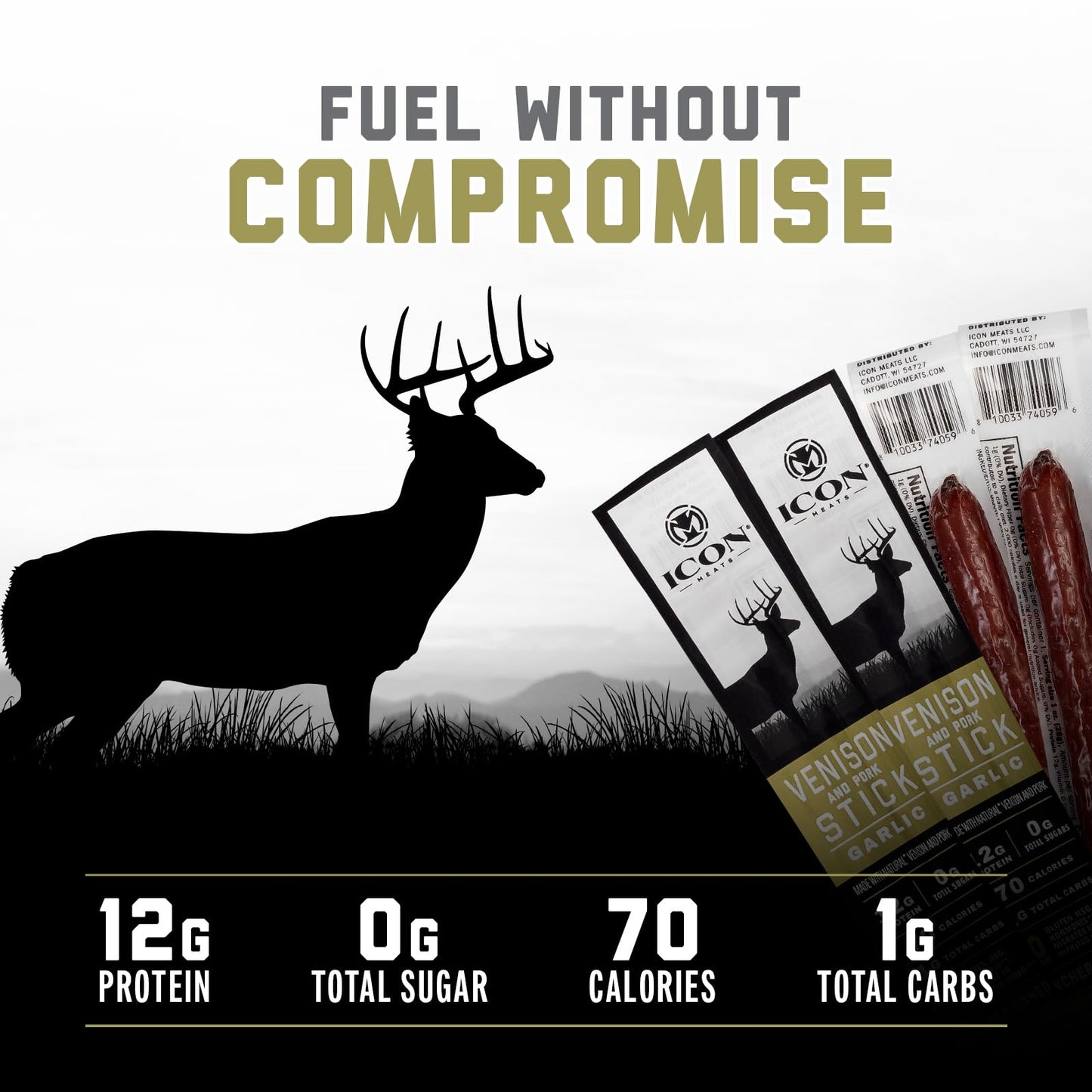ICON Meats Snack Sticks Sampler - Assorted Flavors of Bison, Elk, Venison and Pork Jerky Sticks - 24 Pack of Individually Wrapped Meat Sticks, 6 Per Flavor – USDA Approved, All Natural Artisan Meats