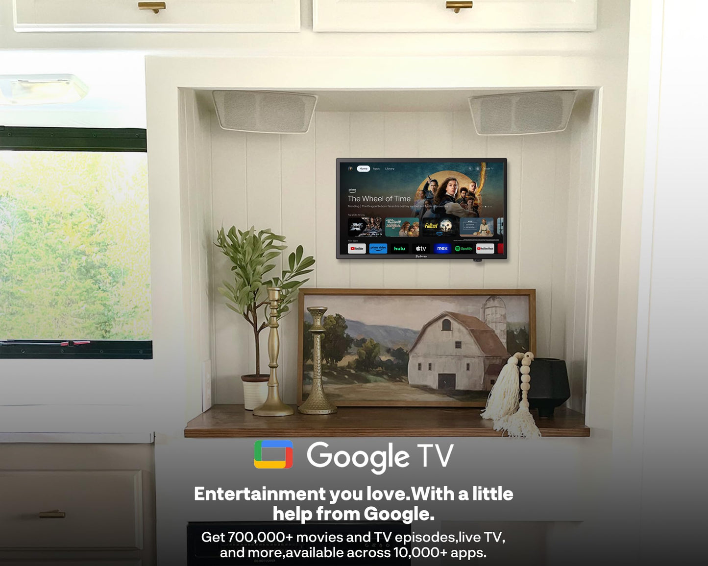 SYLVOX Smart RV TV, 24" 12 Volt TVs for RV Camper 1080P DC/AC Powered Television, Compatible with Google OS, Support Download APPs, Google Assistant, Bluetooth WiFi, 9-32V Wide Voltage Protection