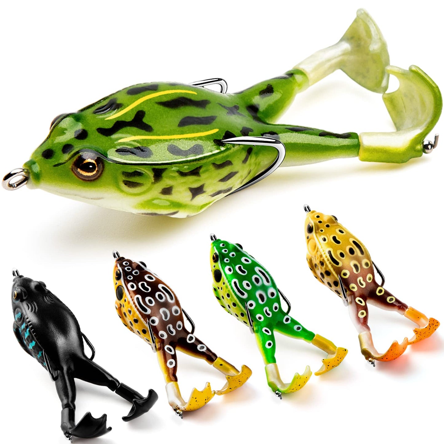 Topwater Frog Lure Bass Trout Fishing Lures Kit Set Realistic Prop Frog Soft Swimbait Floating Bait with Weedless Hooks for Freshwater Saltwater