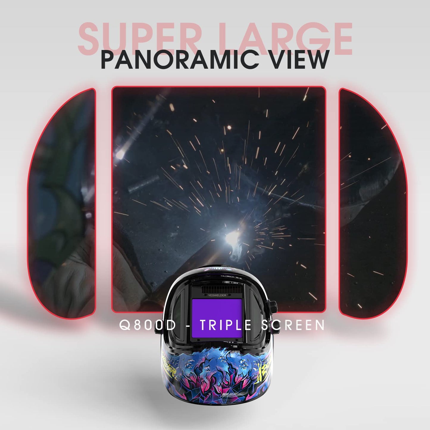 YESWELDER Large Viewing True Color Solar Powered Auto Darkening Welding Helmet with SIDE VIEW, 4 Arc Sensor Wide Shade 4/5-9/9-13 Welder Mask for TIG MIG ARC Grinding Plasma LYG-Q800D