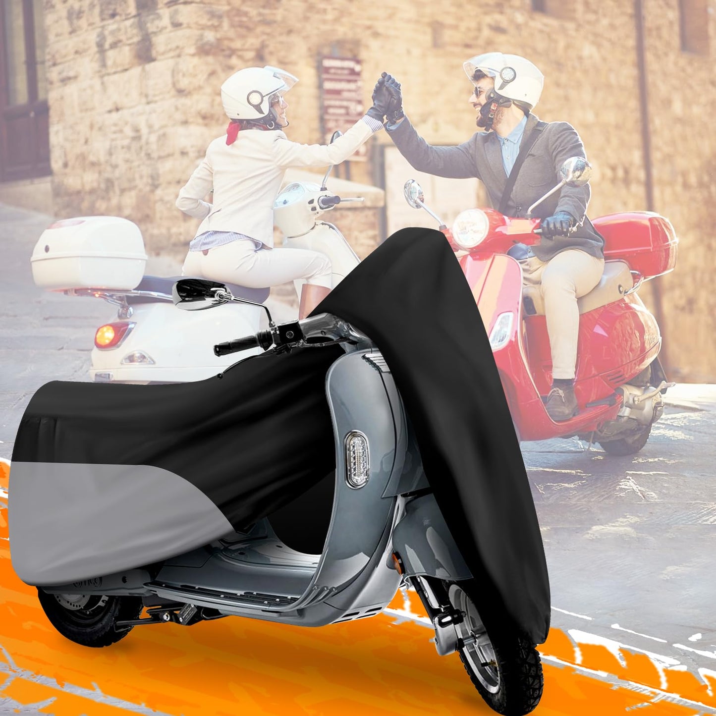 Scooter Cover, Waterproof Moped Cover, Vespa Cover, Outdoor Windproof and UV, for 72" Long Yamaha Honda Ruckus Motorbike Cover (Black)
