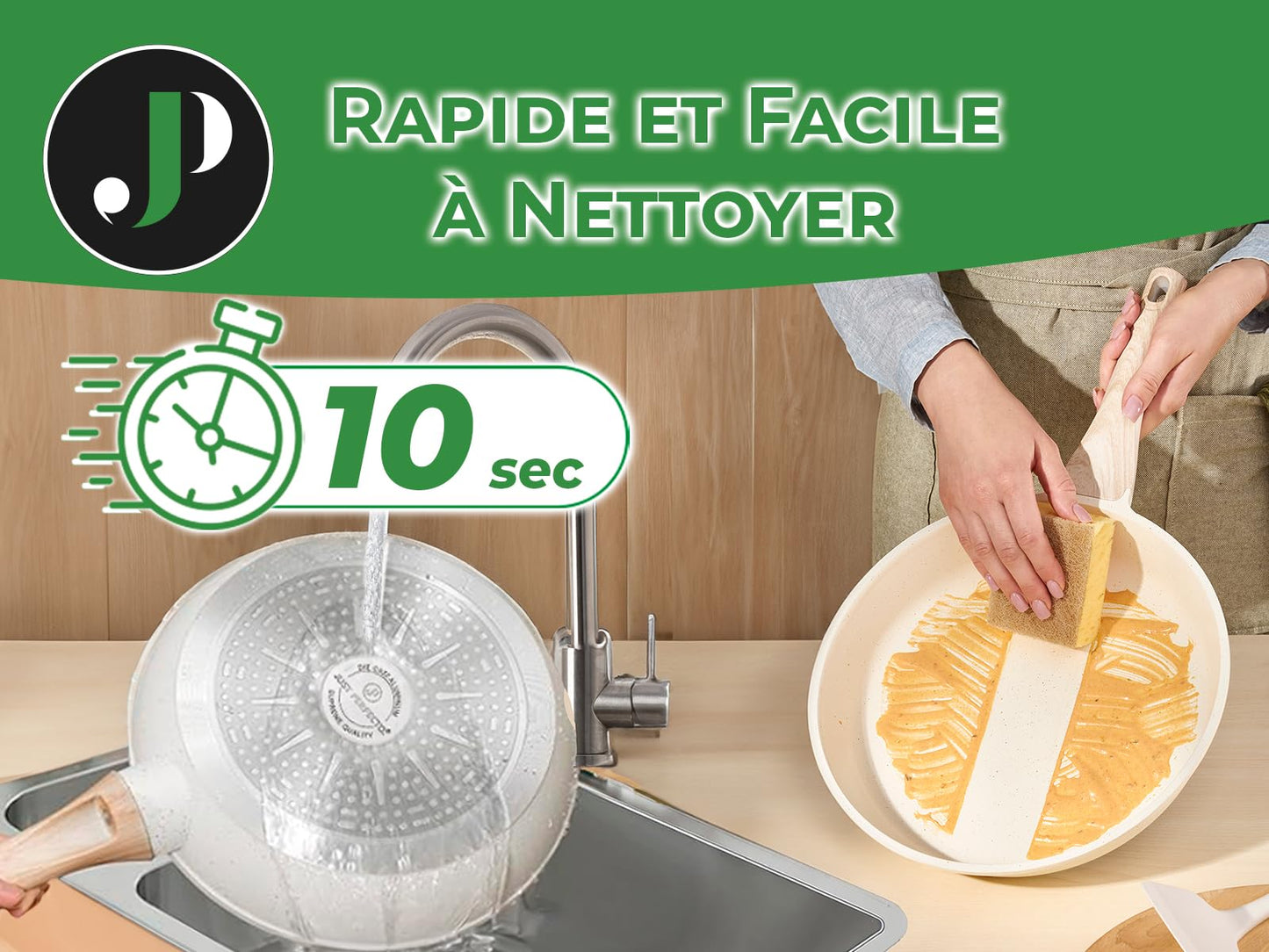 JUST PERFECTO Induction Pots Set - Pan Set with Lid - Induction Pots Set - Pots & Pans Set without PTFE and PFOA - Cookware Pot Set Induction 21 Pcs (Beige)