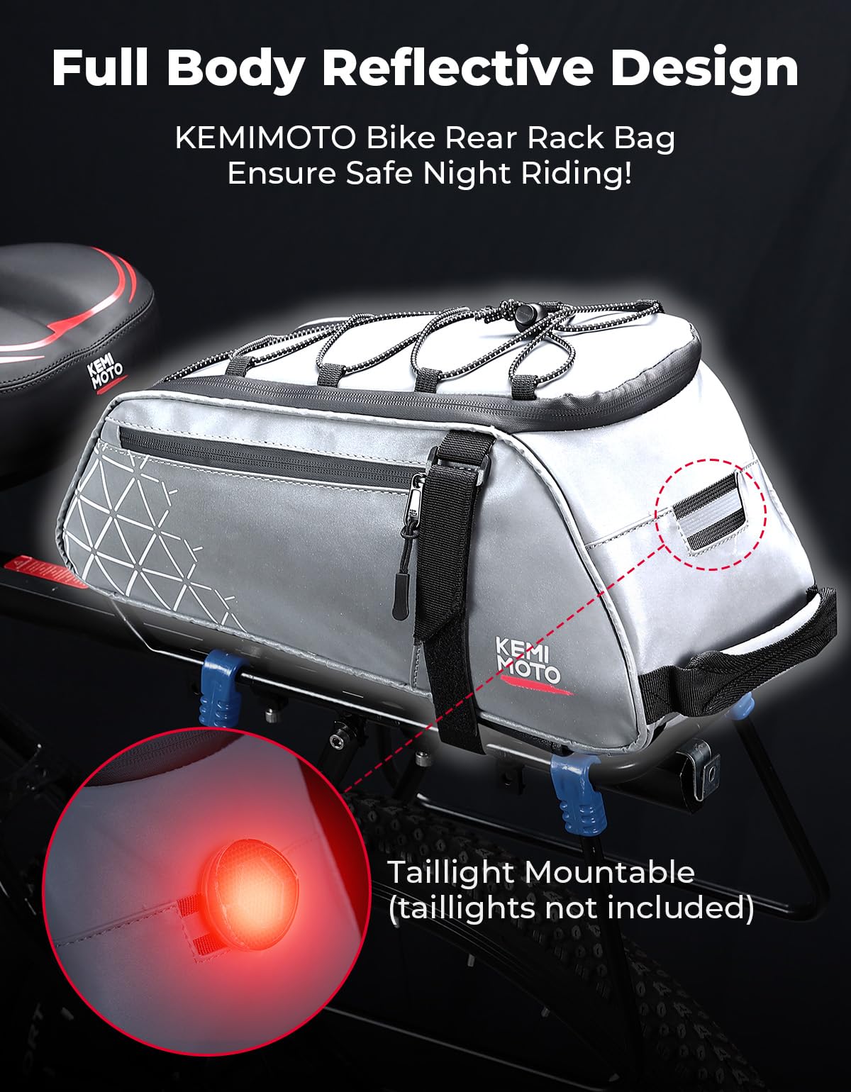 KEMIMOTO Rear Bike Rack Bag - 8L PVC Water Resistant Ebike Bags for Bicycle Rear Rack, Bicycle Trunk Pannier for Commuter Travel Shopping and Cycling (Black)