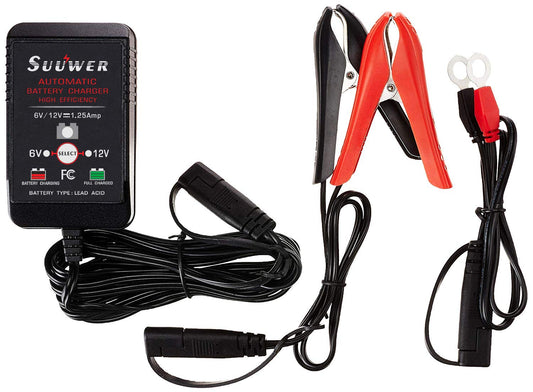 1.25-Amp Trickle Battery Charger 6V/12V Fully-Automatic Smart Battery Maintainer for Motorcycle, ATV, Boat, Lawn Mower and More