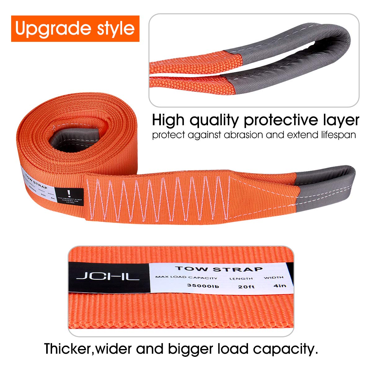 Tow Strap with Hooks 2in X20Ft Recovery Strap 10,000LB Break Strengthened Towing Rope for Towing Vehicles in Roadside Emergency