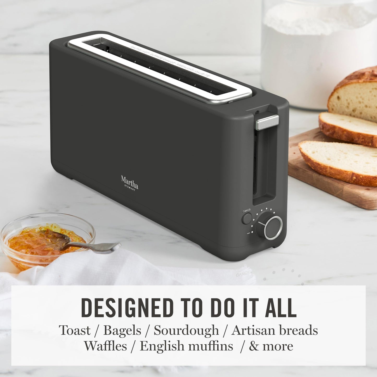 Martha Stewart 2 Slice Long Slot Toaster, Extra Wide for Sourdough & Bagels, 10 Setting Shade Control, Removable Crumb Tray, Self-Centering Design, Defrost/Reheat, Cancel, Slim Space-Saving, Honeydew