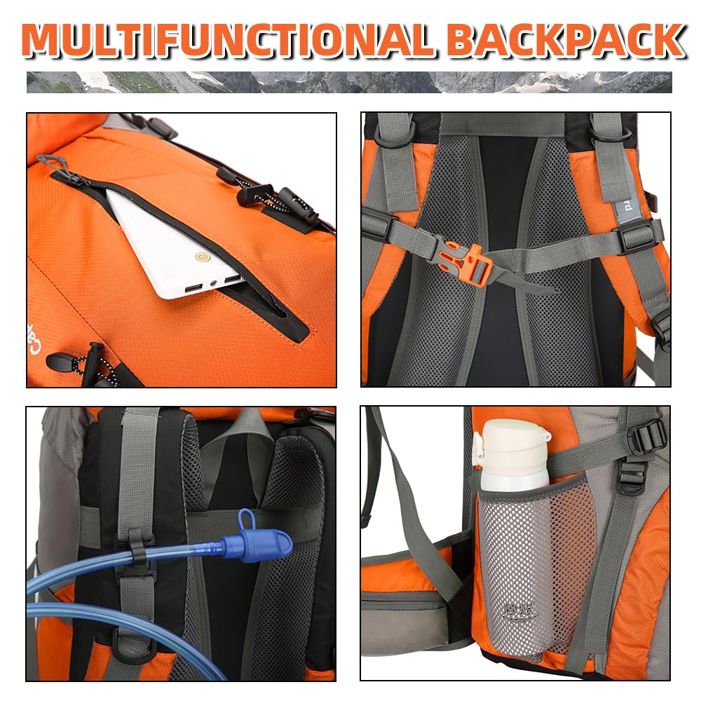 King'sGuard 70L Hiking Backpack with Rain Cover Lightweight Waterproof Travel Camping Backpack Large Backpacking Pack for Men and Women (Orange)