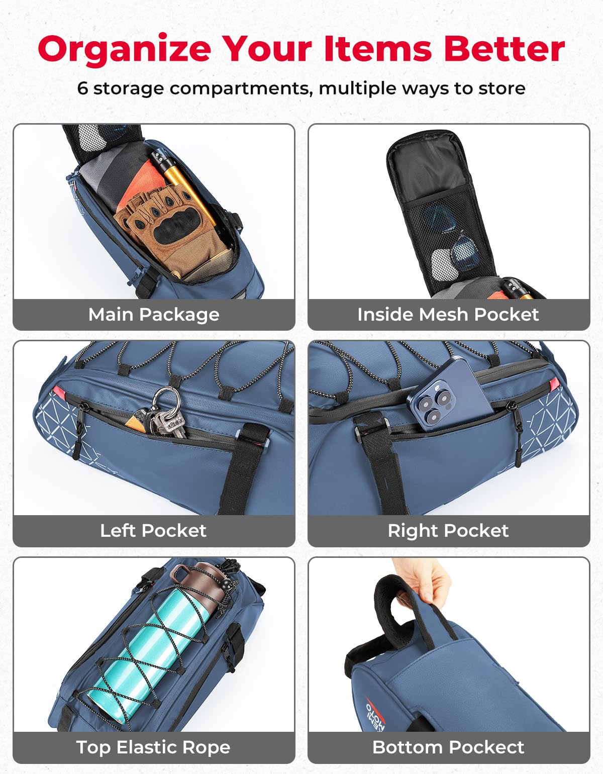 KEMIMOTO Rear Bike Rack Bag - 8L PVC Water Resistant Ebike Bags for Bicycle Rear Rack, Bicycle Trunk Pannier for Commuter Travel Shopping and Cycling (Black)