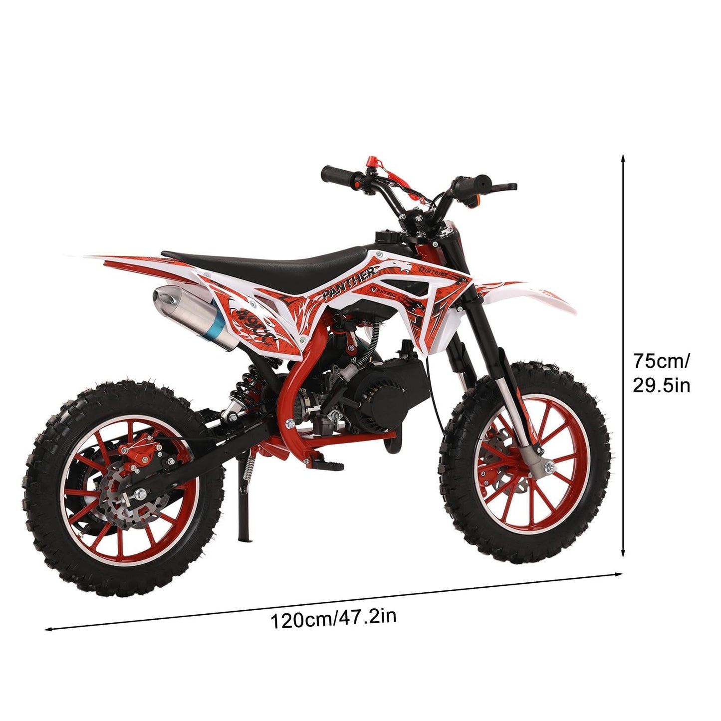 49cc Kids Dirt Bike, Gas Powered 2-Stroke Mini Motocross Motorcycle, Off-Road Dirtbike for Kids 8-14 with Front/Rear Disc Brakes, Shock Absorption, Soft Seat Cushion