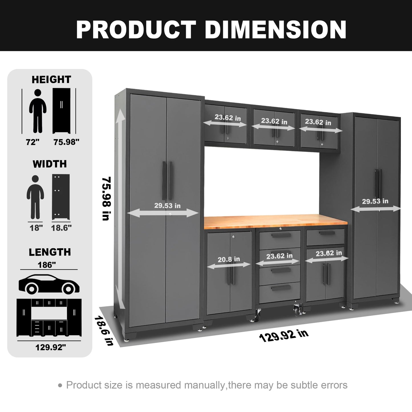 Torin Garage Cabinets Storage System, 9 Piece Included Steel Drawers Rolling Chest,Locked Storage Cabinet, Perfect for Organizing Garage and Tools, 129.92", Black/Grey