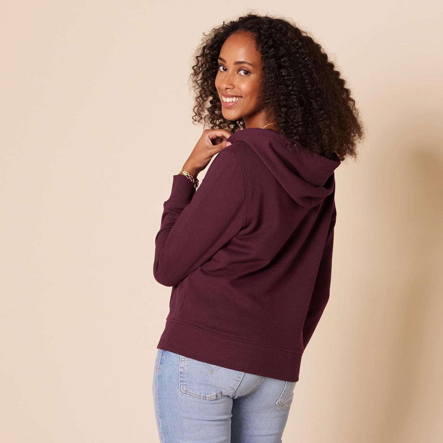 Amazon Essentials Women's Classic-Fit Long-Sleeve V-Neck Hooded Sweatshirt - Discontinued Colors