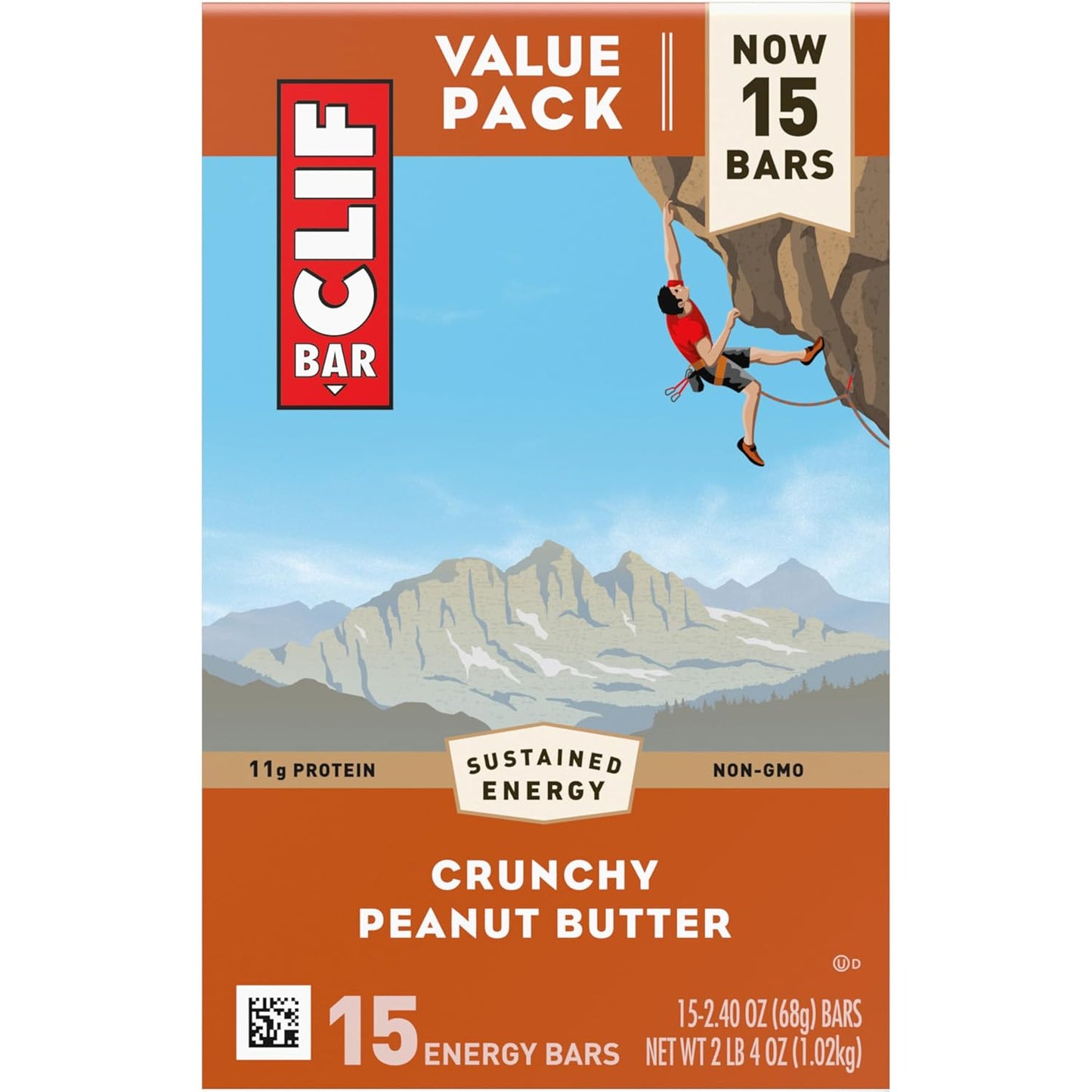 CLIF BAR - Protein Bars - Crunchy Peanut Butter - Made with Organic Oats - Energy Bars - Non-GMO (15 Pack)
