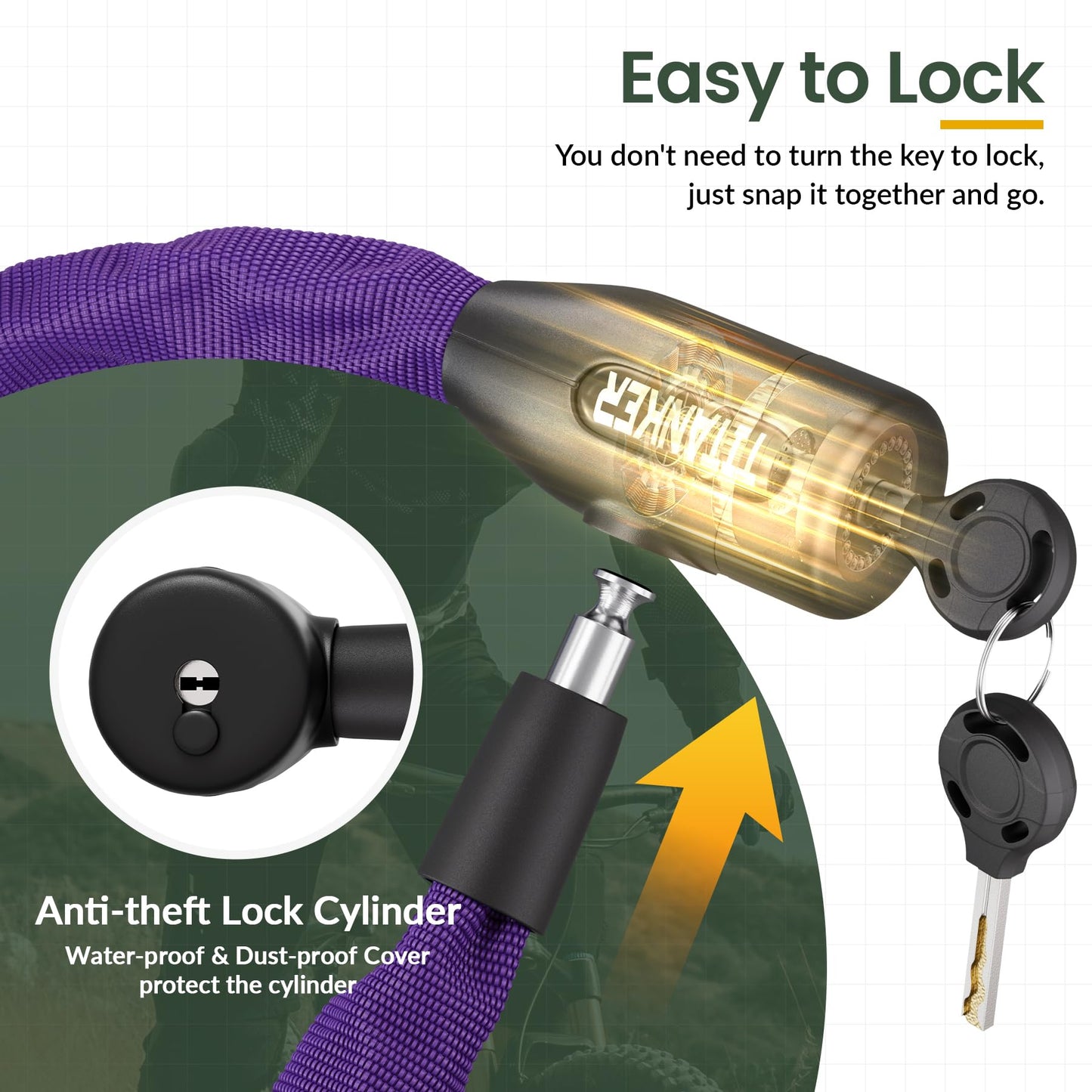 Titanker Bike Chain Lock with Keys, 3.3 Feet Security Heavy Duty Anti-Theft Bicycle Chain Locks for Bike, Motorcycle, Bicycle, Door, Gate, Fence, Grill (6mm, 8mm, 10mm Thick Chain)
