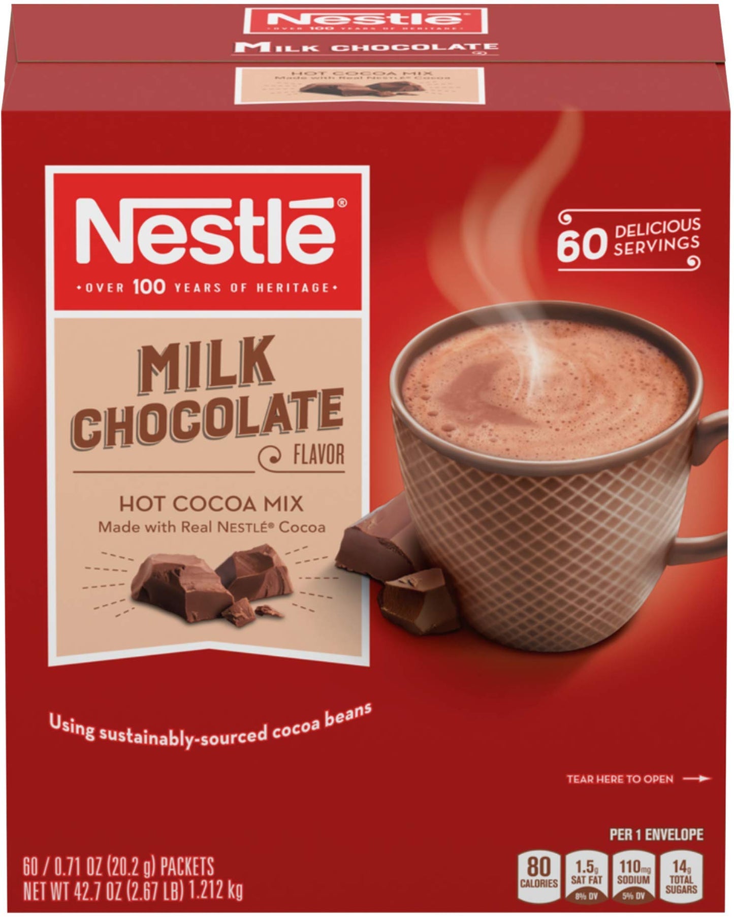 Nestle Hot Chocolate Packets, Hot Cocoa Mix, Rich Chocolate Flavor, Made with Real Cocoa, Bulk Pack, 0.71 oz Packet (50 Count)
