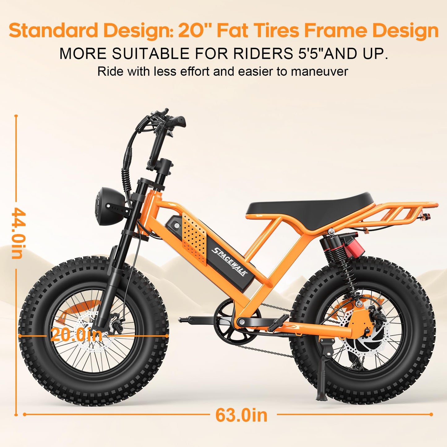 Spacewalk Electric Bike for Adult,20"x4"Fat Tires Ebike,Suitable for Riders 5'5"& Above,750W Motor,24.9mph,48V 15Ah Removable Battery,2X Front & 2X Rear Suspension for a Smoother Ride