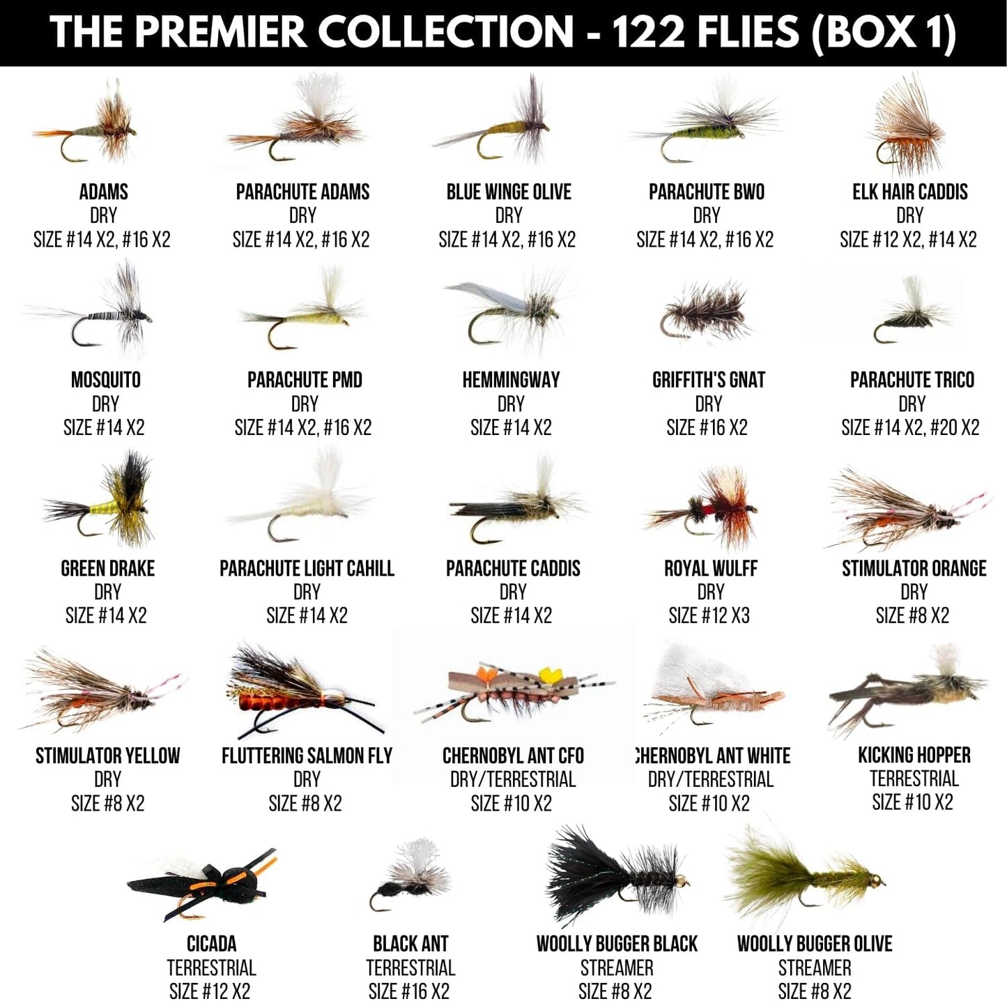 Ventures Fly Co. | 122 Premium Hand Tied Fly Fishing Flies Assortment | Two Fly Boxes Included | Dry, Wet, Nymphs, Streamers, Wooly Buggers, Terrestrials | Trout, Bass Lure Set, Kit, Gift