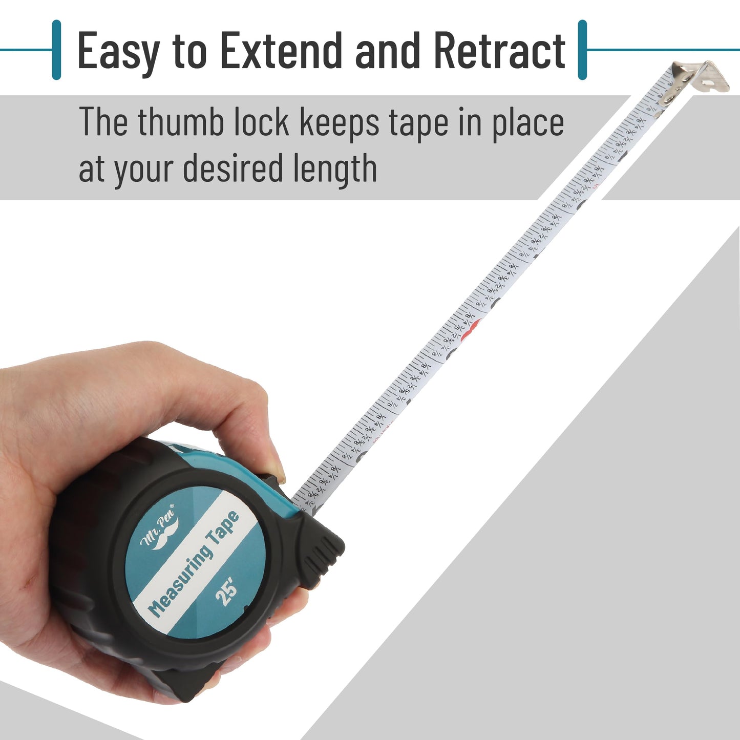 Mr. Pen 25-Foot Steel Retractable Tape Measure with Easy Read Fractions