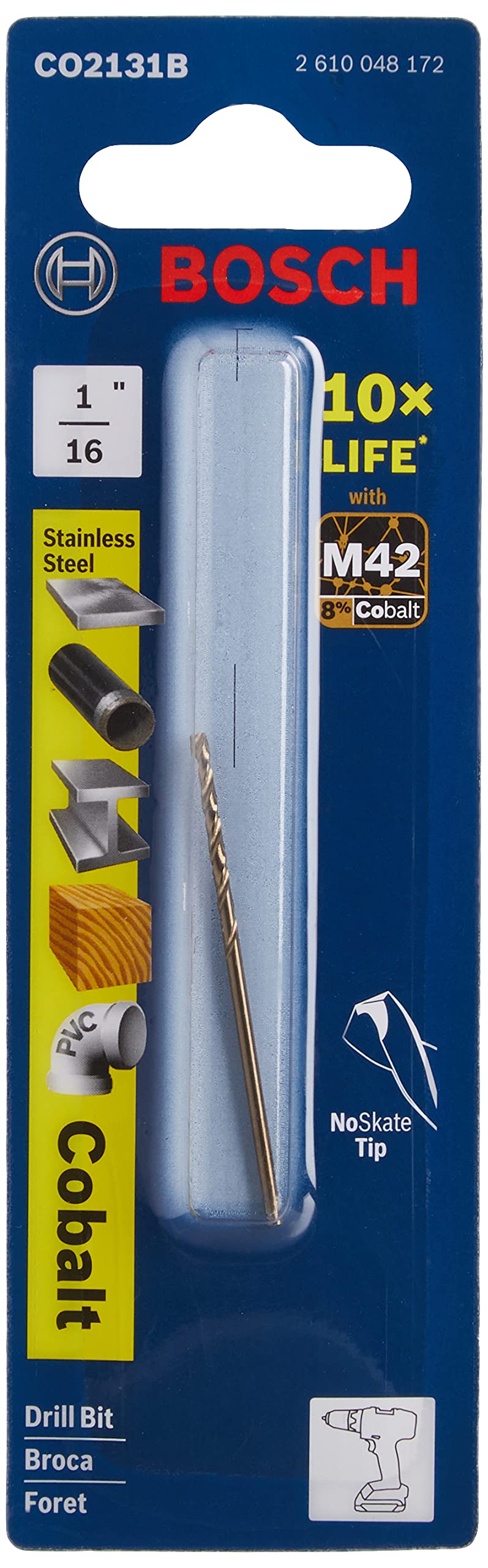 BOSCH CO14B 14-Piece Assorted Set with Included Case - Cobalt M42 Metal Drill Bits with Three-Flat Shank for Drilling Applications in Stainless Steel, Cast Iron, Titanium, and Light-Gauge Metal