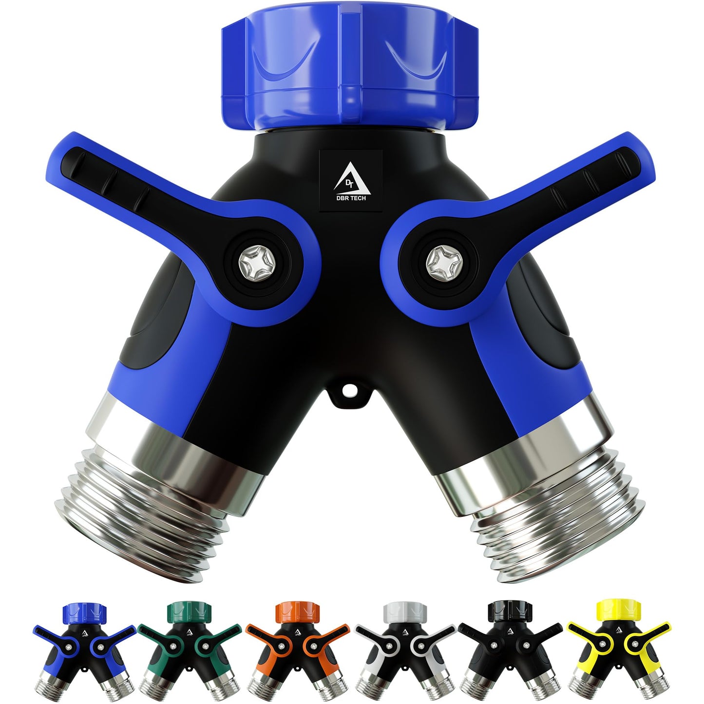 Hose Splitter 2 Way, Heavy Duty Metal Connector, Two Way Garden Hose Splitter, High Flow Spigot Faucet Bib Adapter, Solid Double Y Shut Off Valve for Outdoor Gardening Hoses, Orange