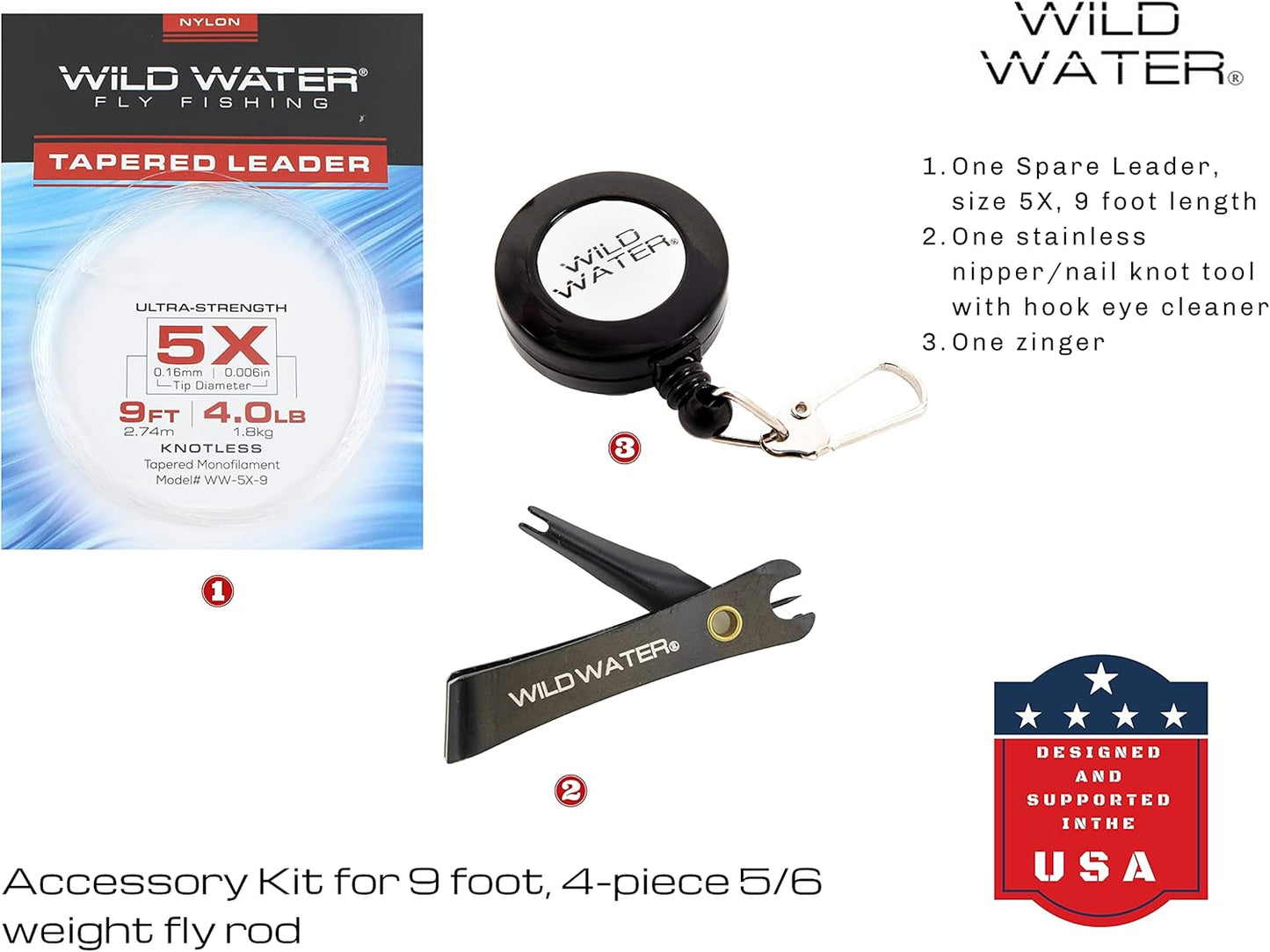 Wild Water Standard Fly Fishing Combo Starter Kit, 5 or 6 Weight 9 Foot Fly Rod, 4-Piece Graphite Rod with Cork Handle, Accessories, Die Cast Aluminum Reel, Carrying Case, Fly Box Case & Fishing Flies