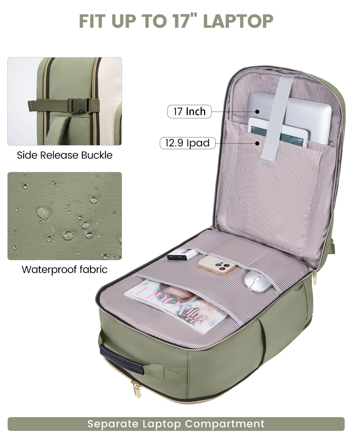 LOVEVOOK 40L Travel Backpack for Women & Men, Airline Approved Carry On Luggage with 3 Packing Cubes, TSA Overnight Bags, Waterproof Personal Item Bag, Weekender Essentials Backpacks fits 17" Laptop