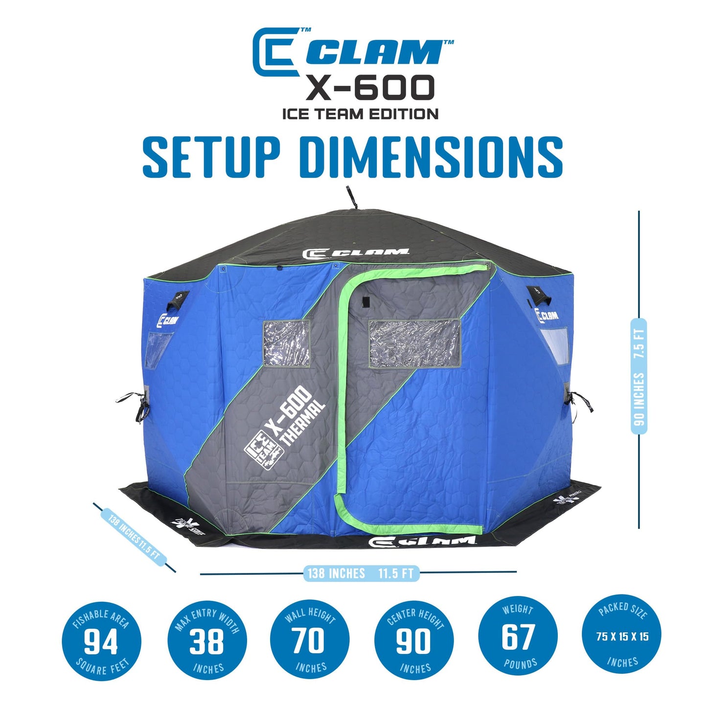 CLAM Portable Fishing Angler Thermal Hub Shelter Tent with Anchor Straps, Carrying Bag