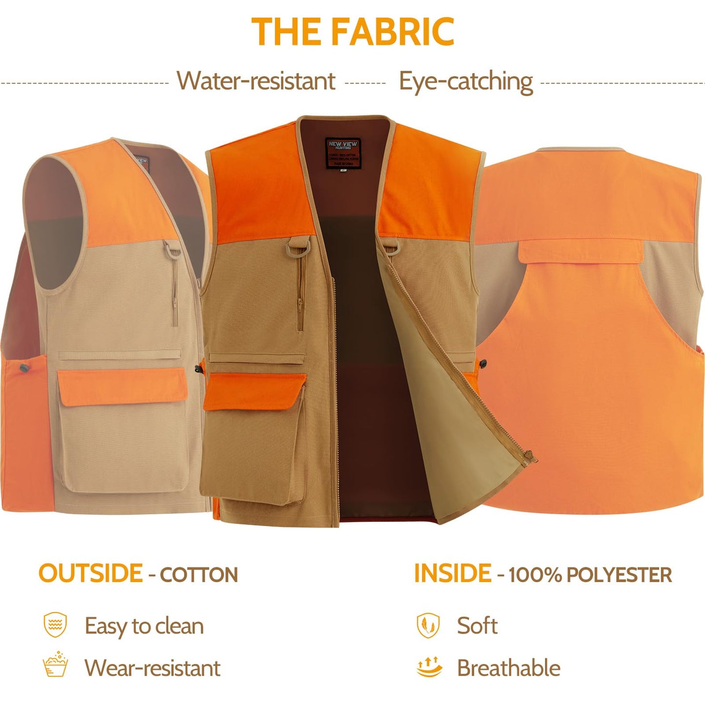 NEW VIEW Upland Hunting Vest for Men- Blaze Orange, Pheasant Hunting Vest with Game Pouch, Bird Hunting Vest for Quail