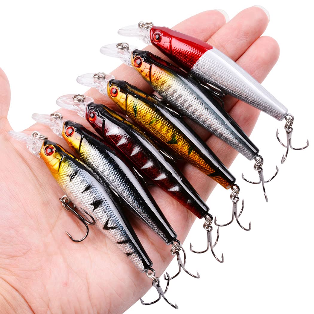 Fishing Lures Kit Mixed Including Minnow Popper Crank Baits with Hooks for Saltwater Freshwater Trout Bass Salmon Fishing