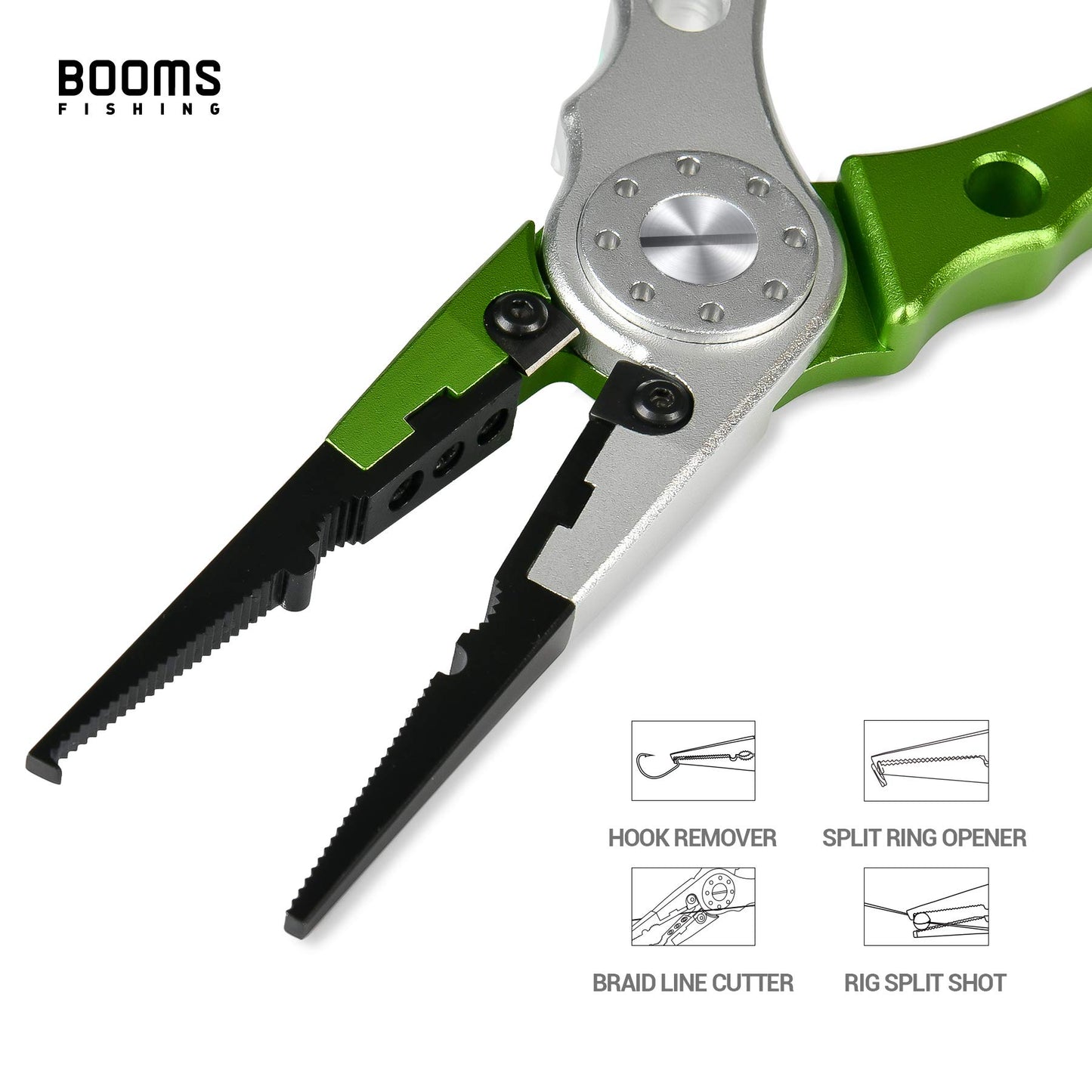 Booms Fishing X1 Aluminum Fishing Pliers Saltwater, Surf Fishing Tackle Kit, Fishing Multitool Hook Remover Braided Fishing Line Cutting and Split Ring with Coiled Lanyard and Sheath