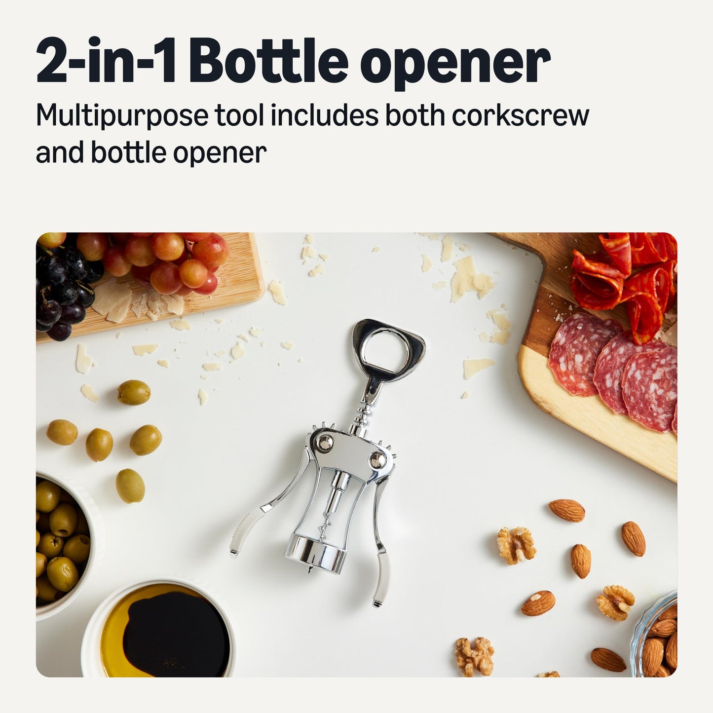 Amazon Basics 2-in-1 Corkscrew and Bottle Opener, Zinc Alloy, Ergonomic Anti-Slip Grip