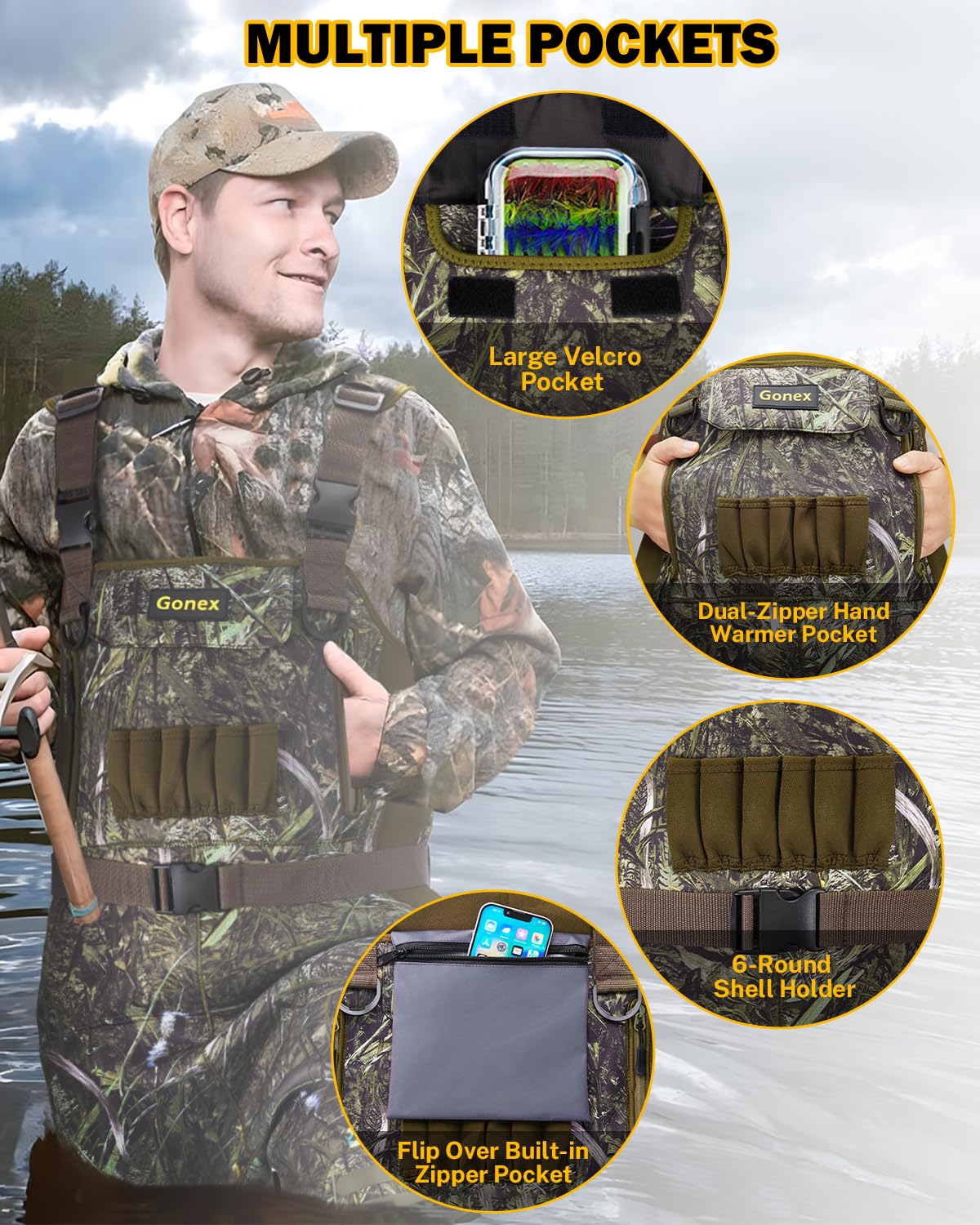 Gonex Hunting Waders with 800G Insulated Bootfoot 4.5mm Neoprene Fishing Chest Waders for Men Waterproof Camo, Size 11