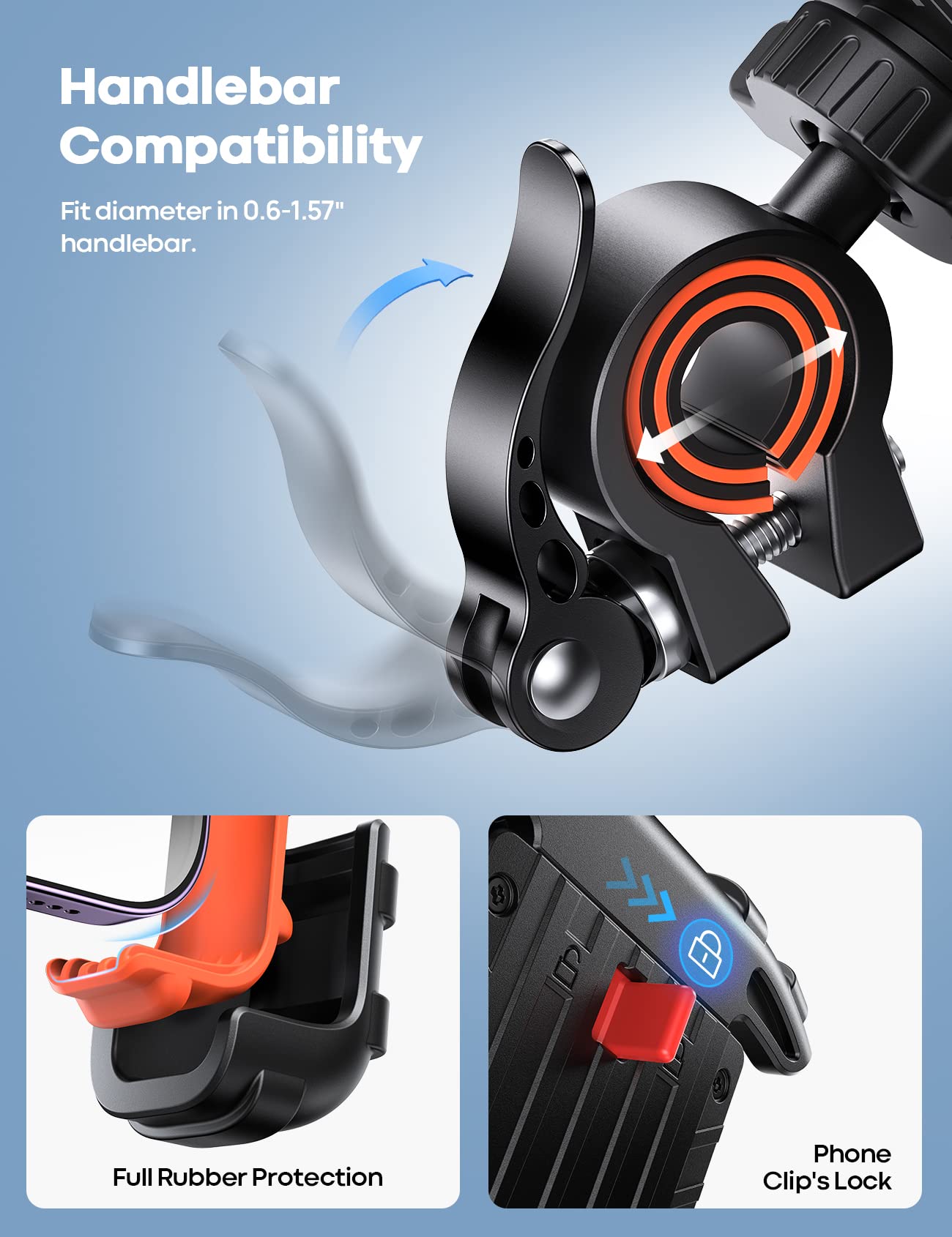 Lamicall Bike Phone Holder, Motorcycle Mount - Motorcycle Phone Holder, Handlebar Cell Phone Clamp, Scooter Phone Clip for iPhone 16 Pro Max/Plus, 15 Pro Max, S10, S20, More 4.7" to 6.8" Smartphones