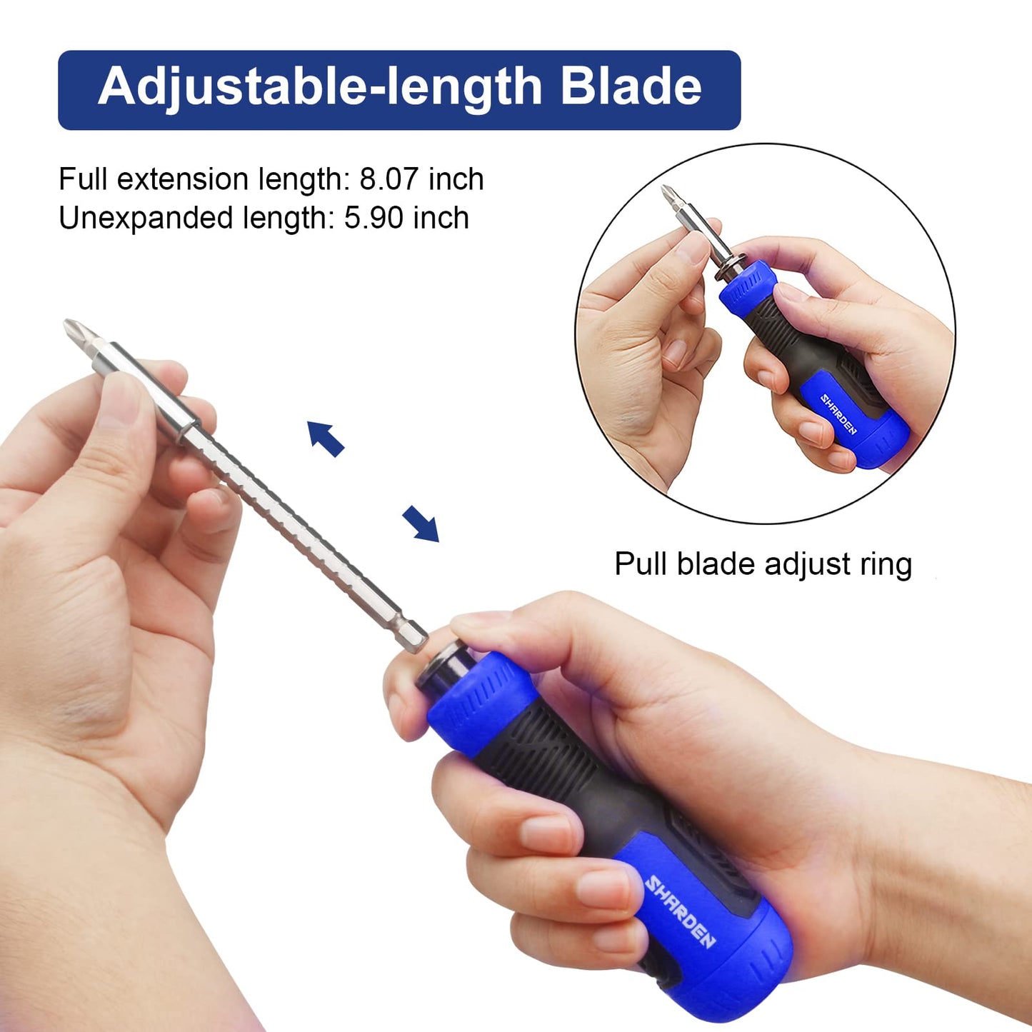 SHARDEN Multi Screwdriver 13-in-1 Screw Driver Adjustable Screwdriver Set Multitool All in One with Torx Security, Flat Head, Phillips, Hex, Square and 1/4 Nut Driver