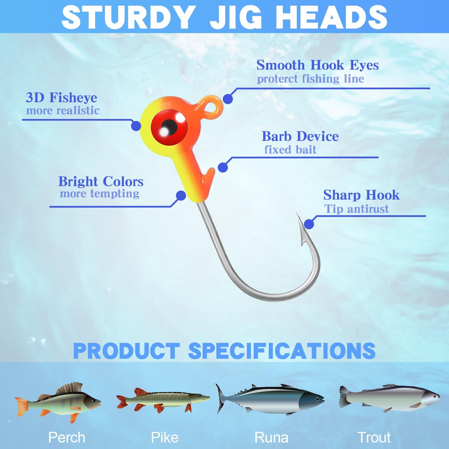 Skylety 60 Pcs Crappie Jig Heads for Fishing Lures Baits Hooks for Freshwater Saltwater Bass Trout