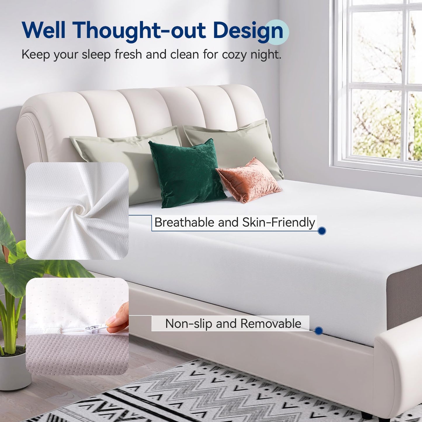 Amazon Basics Memory Foam Mattress, Soft Plush Feel, Breathable, 12 Inch, Queen, White/Grey