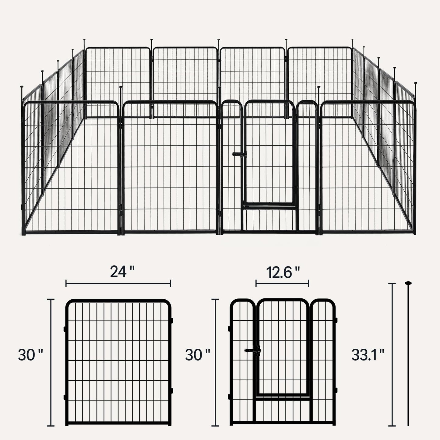 Amazon Basics Dog Playpen, 16 Panels Metal Fence with Door, Foldable for Indoor and Outdoor Use, Suitable for Small to Medium Sized Dogs, 30 Inch Height, Black