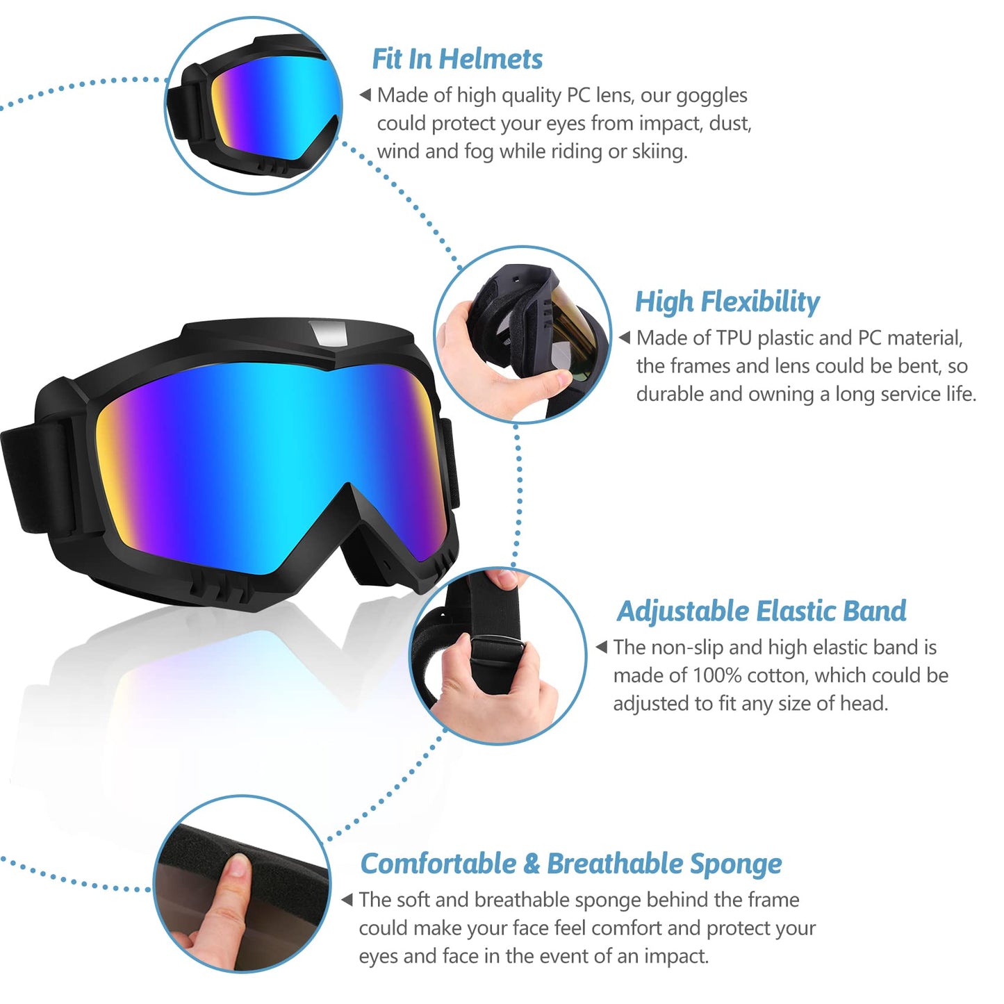 Lievermo Dirt Bike Goggles 2 Pack - Motorcycle, ATV, Riding, Ski, Windproof Racing Glasses