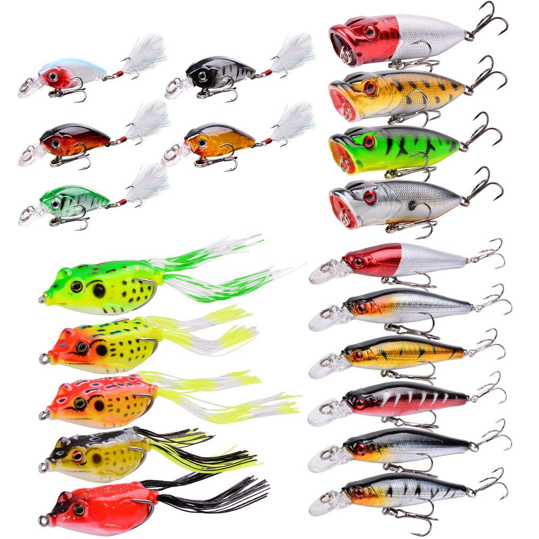 Fishing Lures Kit Mixed Including Minnow Popper Crank Baits with Hooks for Saltwater Freshwater Trout Bass Salmon Fishing