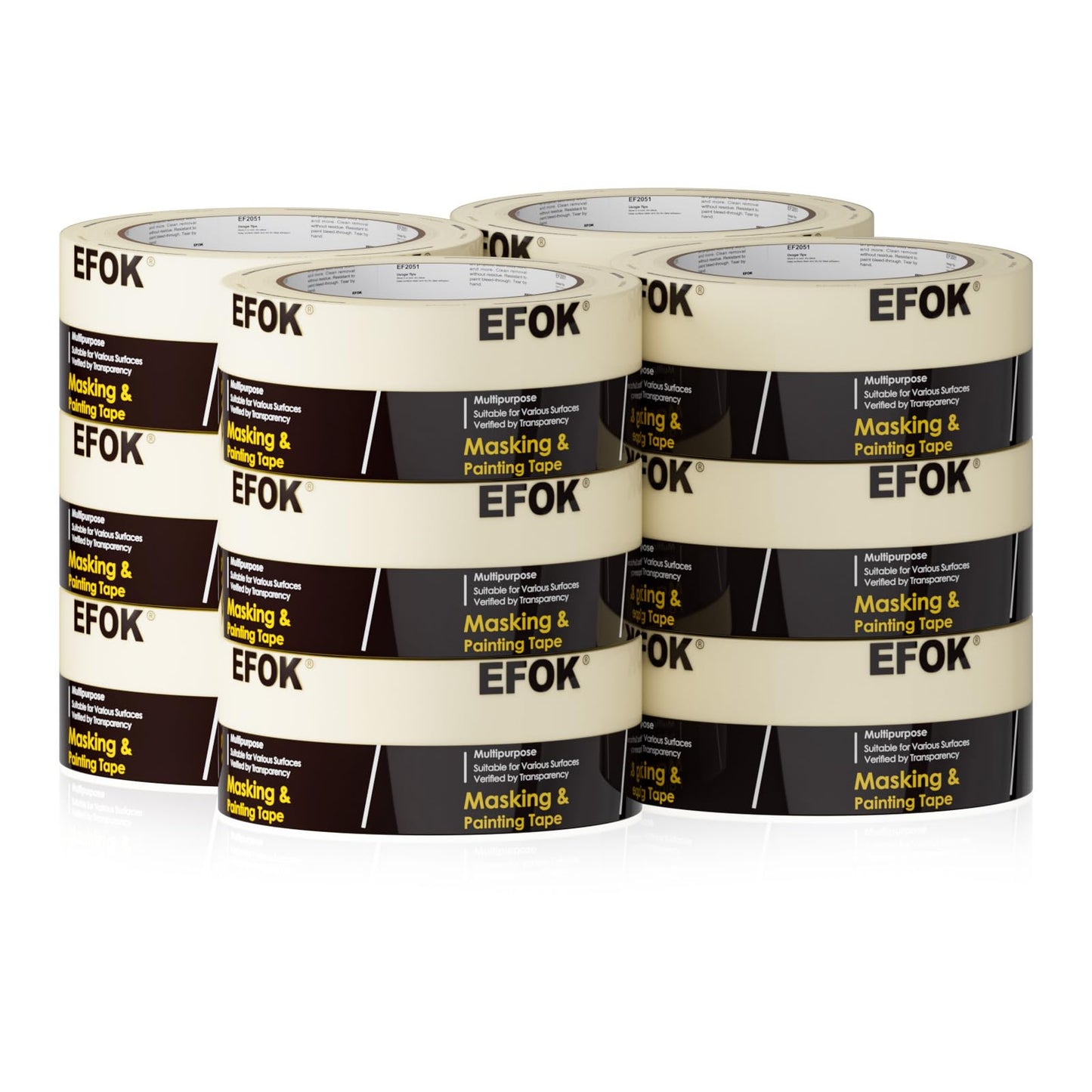 10 Pack Masking Tape 2 Inch Wide Bulk, 2025 Upgrade White Painters Tape Anti-UV General Purpose, 1.88 Inch × 55 Yards Total 550 Yards