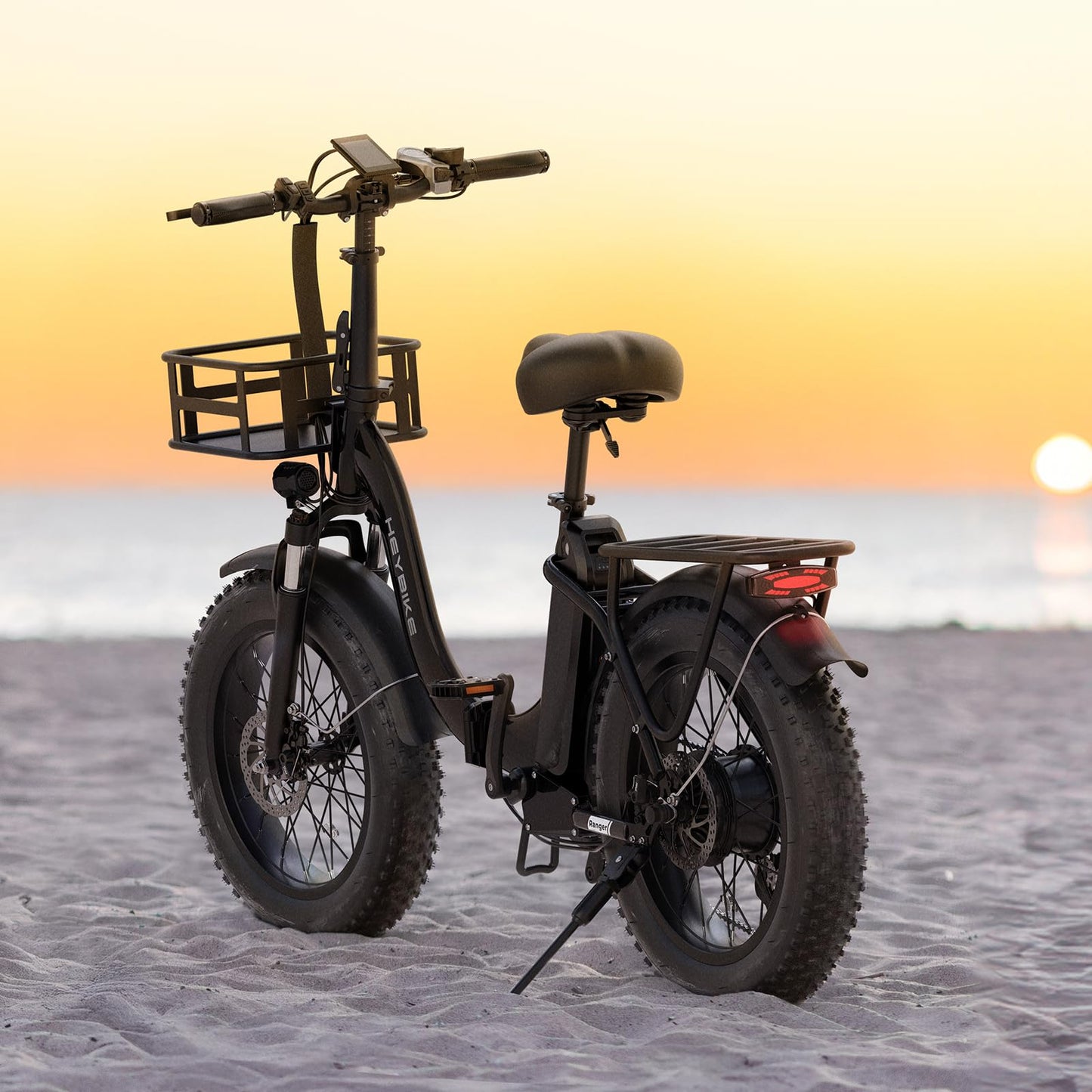 Heybike Ranger Electric Bike for Adults, Peak 1400W Upgraded Motor Ebike, 28MPH [20" Fat Tire All-Terrain] 600Wh Removable Battery Folding Step-Thru E Bike with Front Suspension