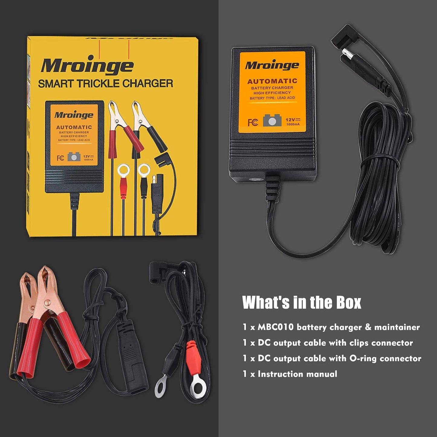 Trickle Charger 12V 1000mA Smart Battery Charger & Maintainer and Automatic Float Charger for Motorcycle, ATV, Lawnmowers and More