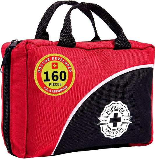 Protect Life First Aid Kit for Home/Business, HSA/FSA Eligible Emergency Kit | Mini Travel First Aid Kit | Camping First Aid Kit Hiking | Small First Aid Kit for Car | Survival Medical Kit - 100pcs