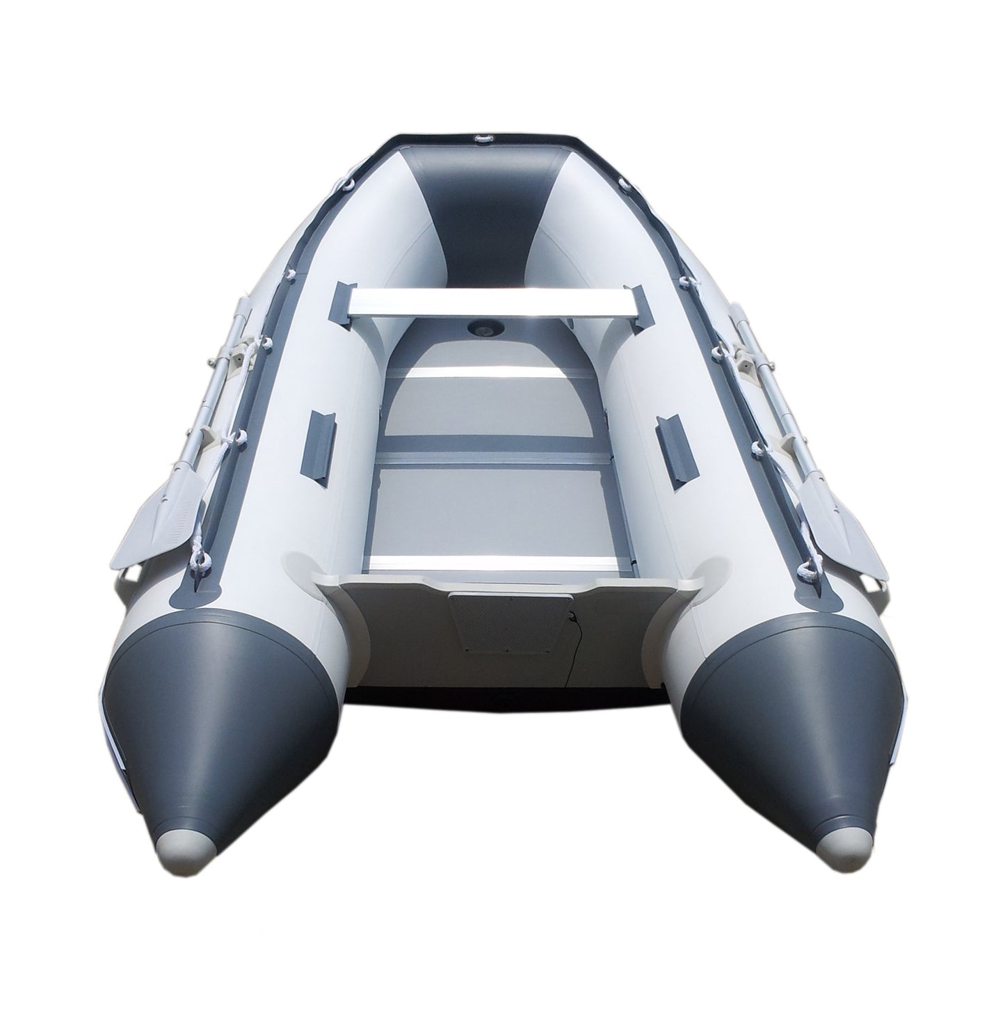 10ft 6in Newport Model Inflatable Dinghy Boat Transom Sport Tender - 5 Person - 15HP USCG Rated, White/Gray