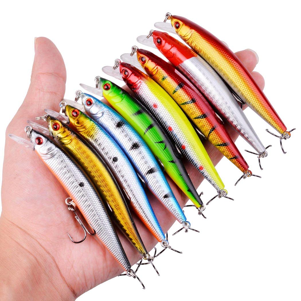 Fishing Lures Kit Mixed Including Minnow Popper Crank Baits with Hooks for Saltwater Freshwater Trout Bass Salmon Fishing