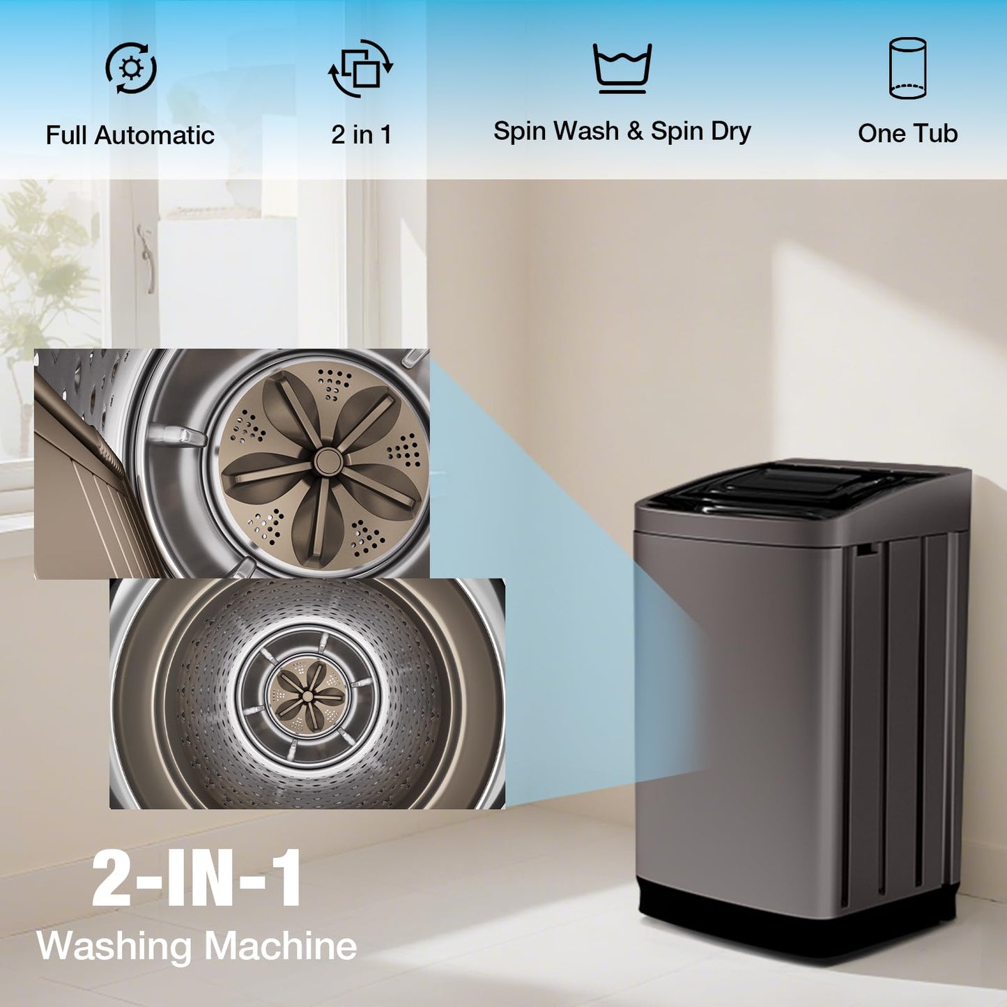 Muhub Washer and Dryer Combo Set,Full-Automatic 17.6LBS Washing Machine with 10 Washing Programs & Portable Laundry Dryer with 4 Automatic Drying Mode.